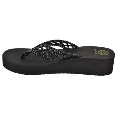 Kelara K42017 Sandalia Esclava con pala en sintético trenzado. Piso de plataforma con cuña muy ligera. Playa y Piscina