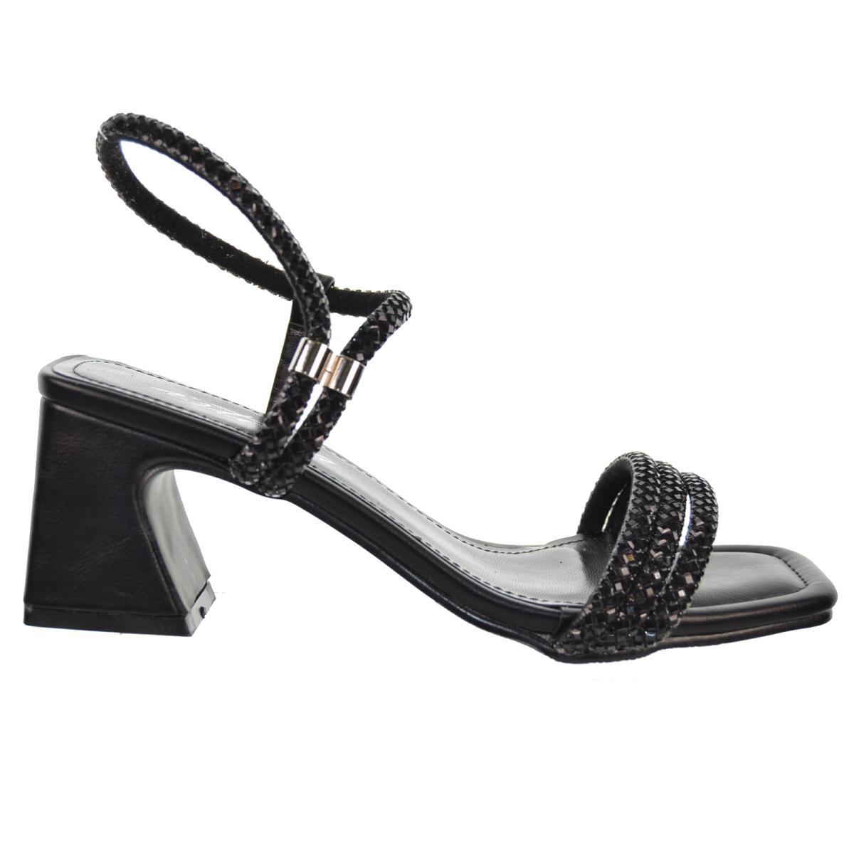 Isteria 24033 Sandalia Tiras Brillantes Tacón Ancho Mujer