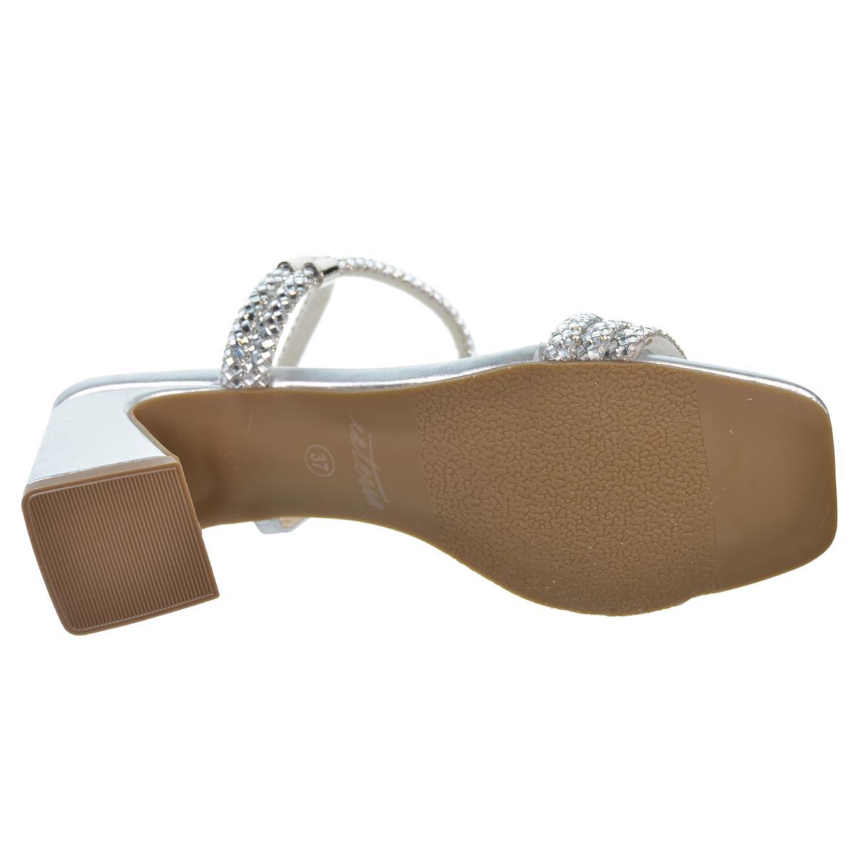 Isteria 24033 Sandalia Tiras Brillantes Tacón Ancho Mujer