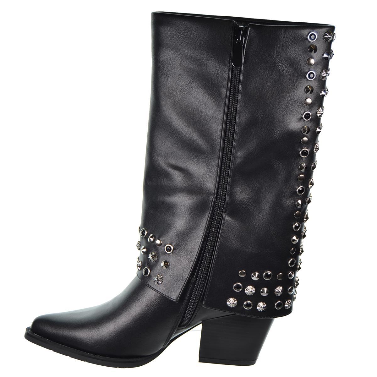 Isteria 24213 Bota Acolchada con Remaches Tacón Ancho Mujer