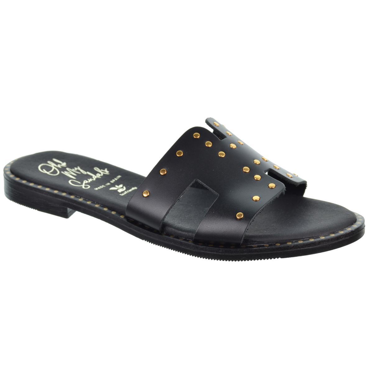 Oh My Sandals 5576 Sandalia Piel Confort Tacón Ancho Mujer Negras